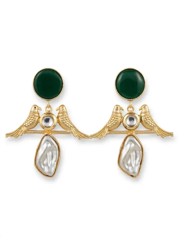 Green_Gold_Tone_Bird_Motif_Drop_Earrings_for_Women
