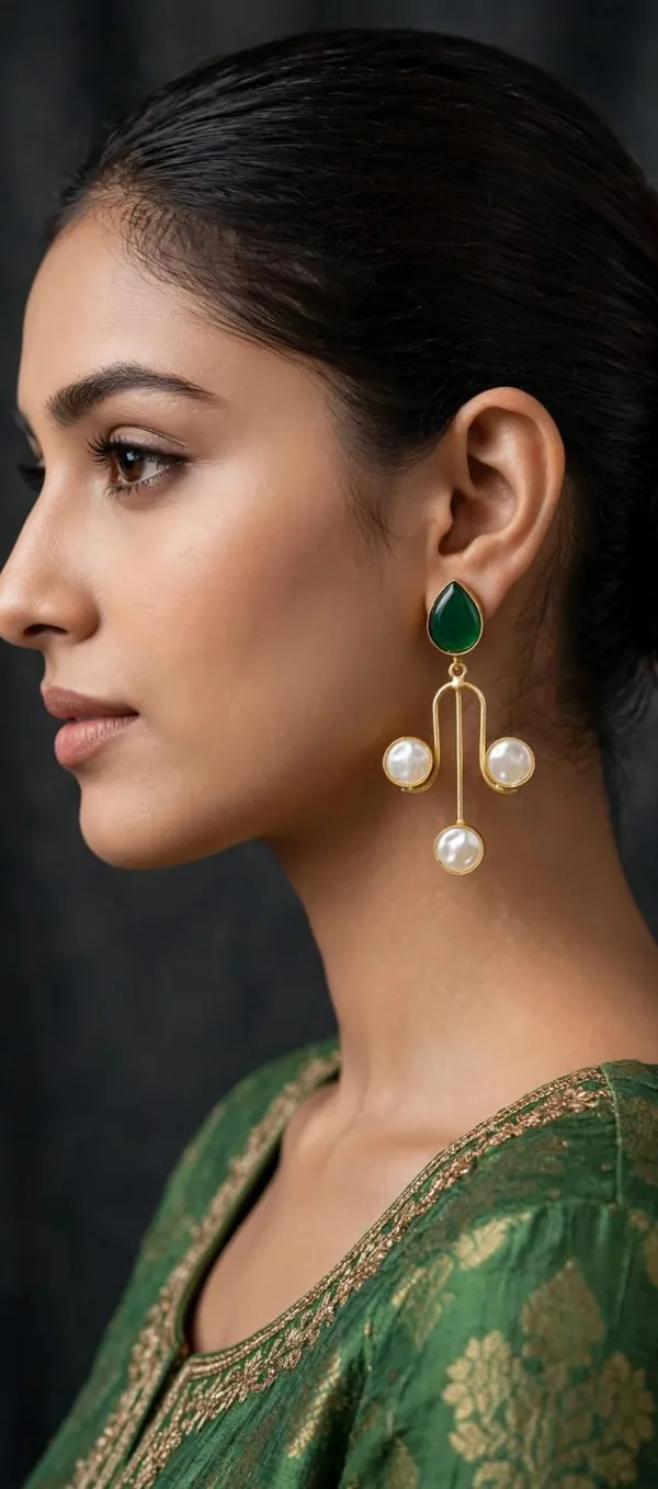 Green_Gold_Tone_Pearl_Drop_Earrings_for_Women