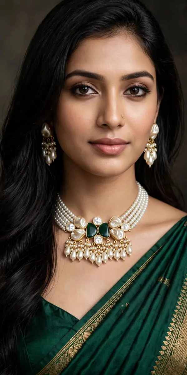 Green_Pearl_Necklace_And_Earrings_Set_for_Women