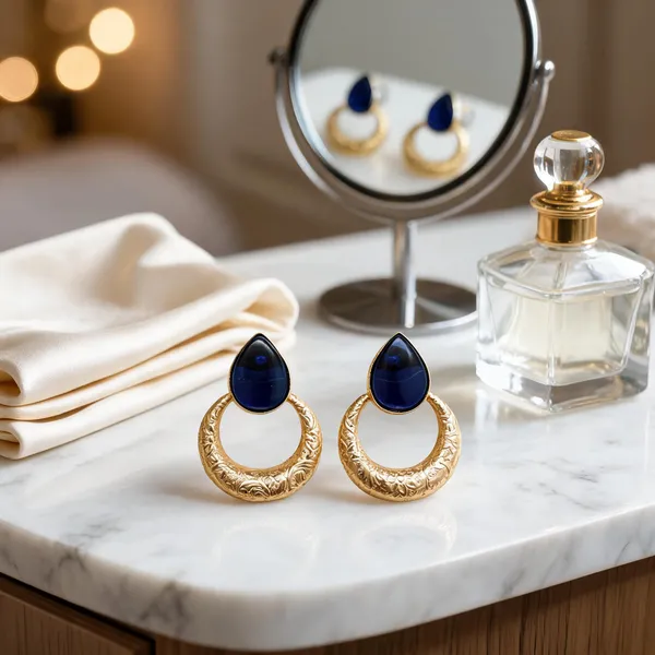 Gold_And_Blue_Tone_Brass_Drop_Earrings_For_Women