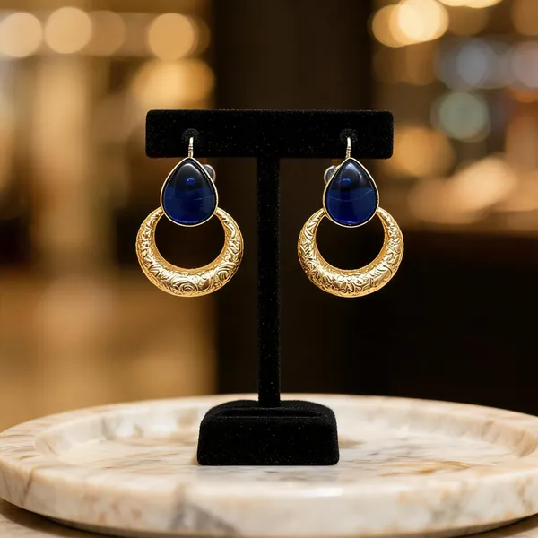 Gold_And_Blue_Tone_Brass_Drop_Earrings_For_Women