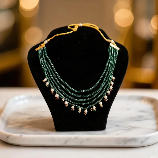 Green_Brass_Beaded_Layered_Necklace_Set_For_Women