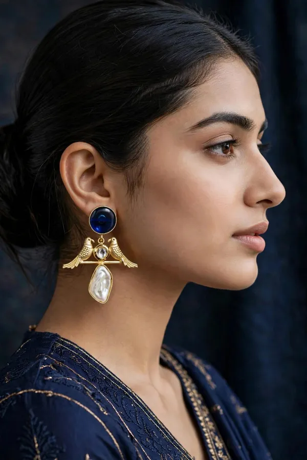 Blue_Gold_Tone_Bird_Drop_Earrings_for_Women