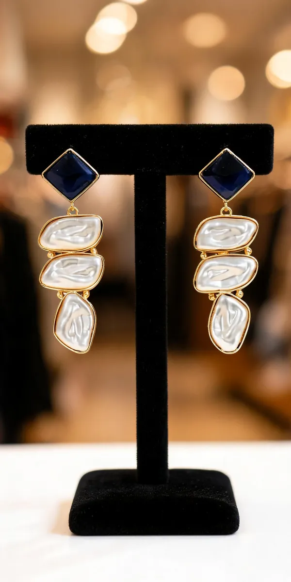 Blue_And_Gold_Brass_Pearl_Effect_Drop_Earrings_For_Women