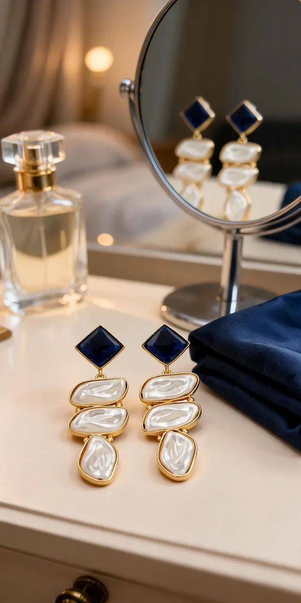 Blue_And_Gold_Brass_Pearl_Effect_Drop_Earrings_For_Women