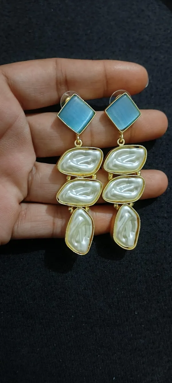 Gold_Tone_Blue_Pearl_Drop_Earrings_for_Women