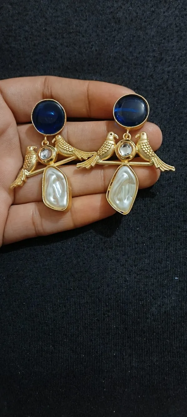 Blue_Gold_Tone_Bird_Drop_Earrings_for_Women