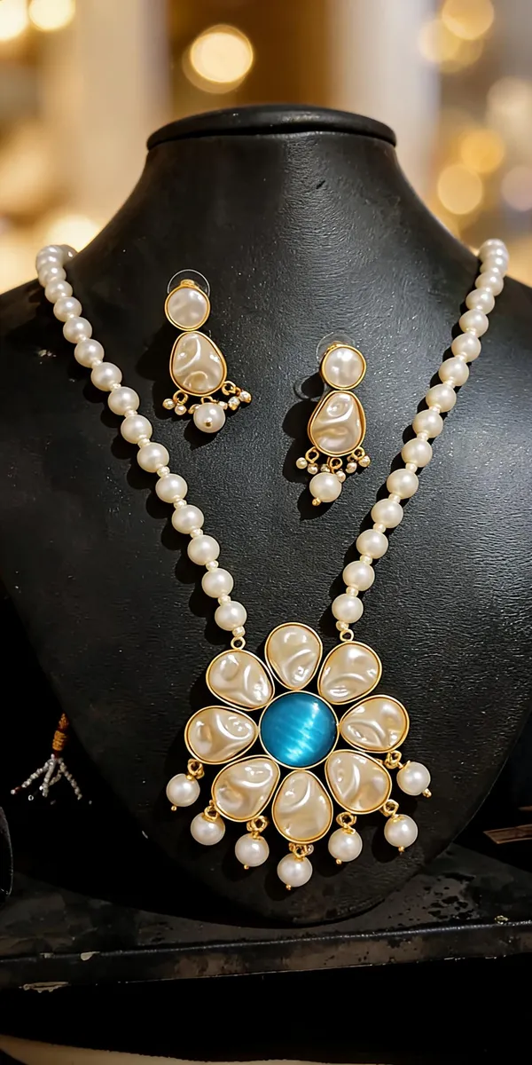 Gold_Brass_Floral_Pearl_Necklace_Set_For_Women