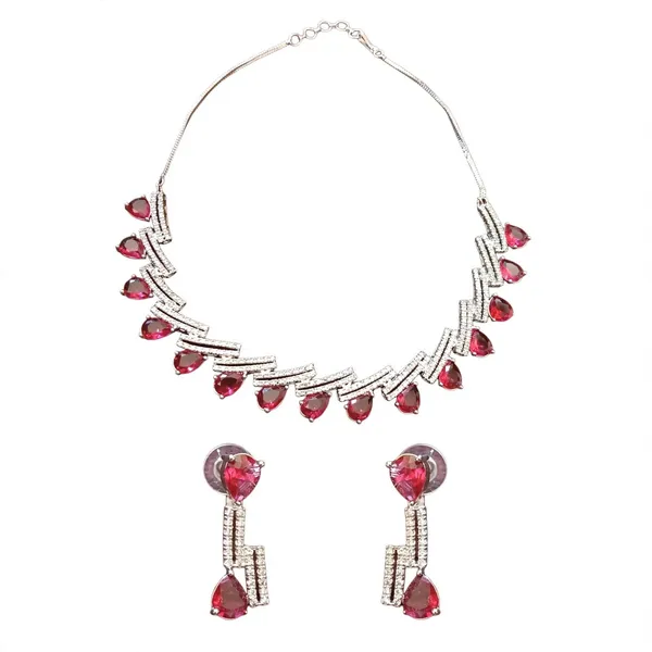 Silver-Tone_Stone_Studded_Necklace_And_Earrings_Set_for_Women