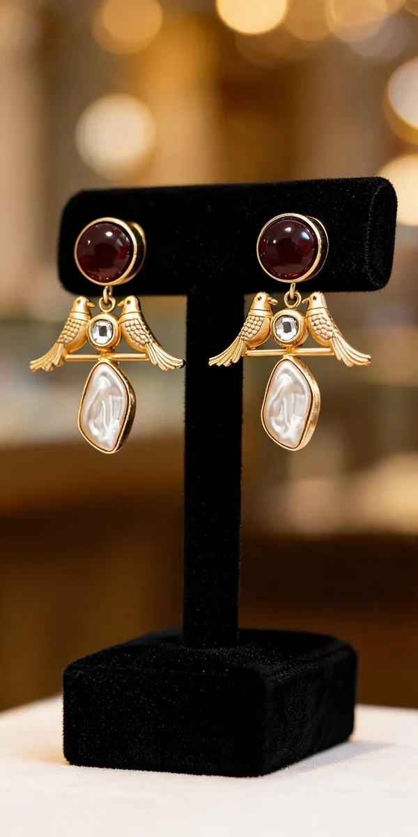 Gold_Tone_Brass_Bird_Motif_Drop_Earrings_For_Women
