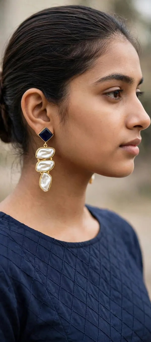 Blue_Gold-Tone_Pearl-Effect_Drop_Earrings_for_Women