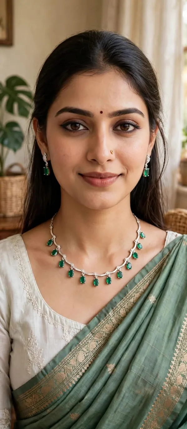 Silver_Tone_Green_Stone_Necklace_And_Earrings_Set_for_Women