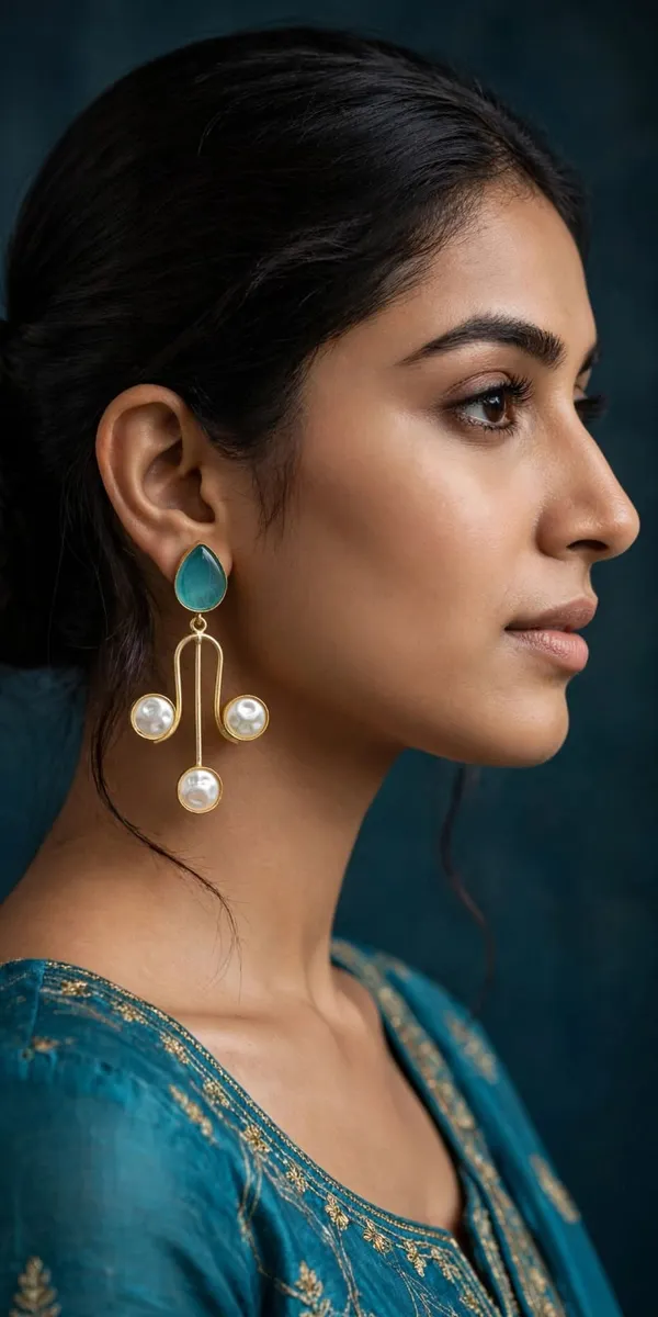 Teal_Gold_Tone_Pearl_Drop_Earrings_for_Women