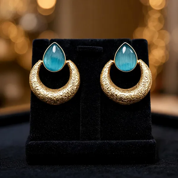 Gold_Tone_Brass_Teardrop_Stone_Hoop_Earrings_For_Women
