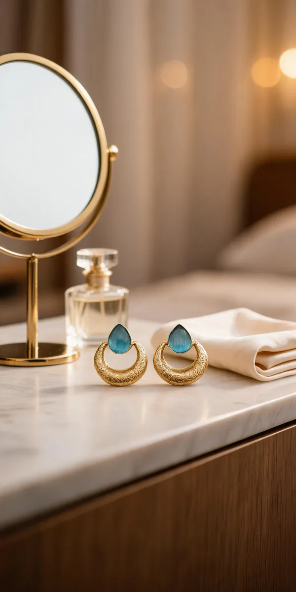 Gold_Tone_Brass_Teardrop_Stone_Hoop_Earrings_For_Women