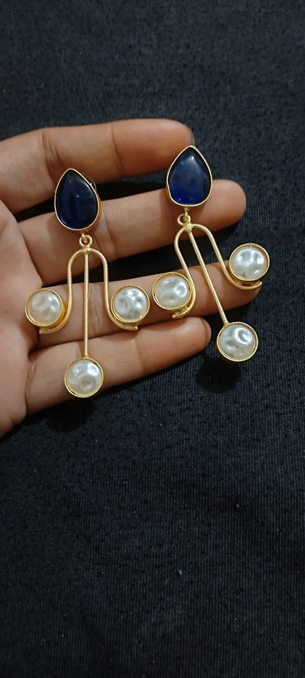 Blue_Gold_Tone_Statement_Drop_Earrings_for_Women