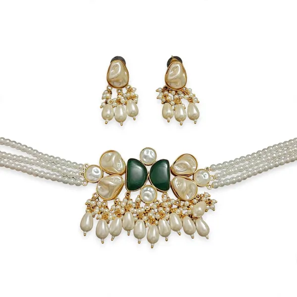 Green_Pearl_Necklace_And_Earrings_Set_for_Women