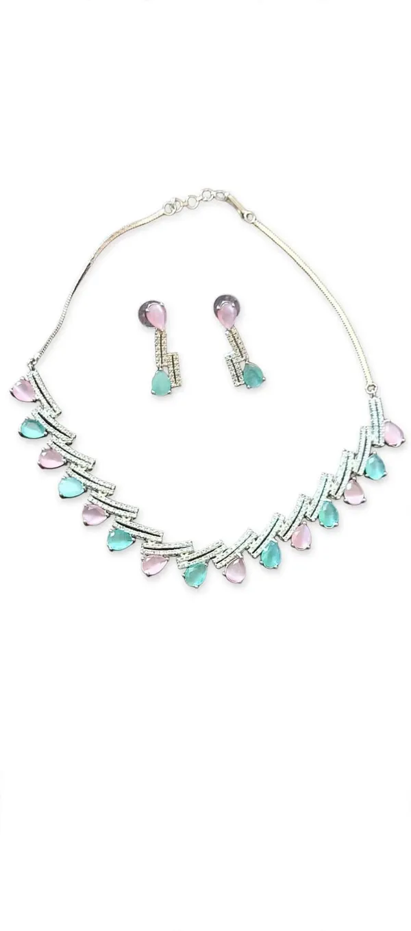 Multicolour_Silver_Tone_Necklace_And_Earrings_Set_For_Women