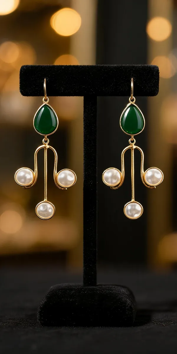Gold_And_Green_Brass_Pearl_Drop_Earrings_For_Women
