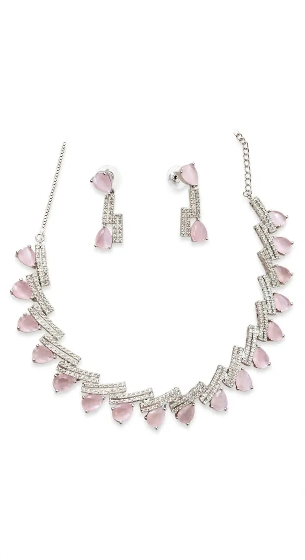 Silver_Tone_Pink_Stone_Necklace_And_Earrings_Set_for_Women
