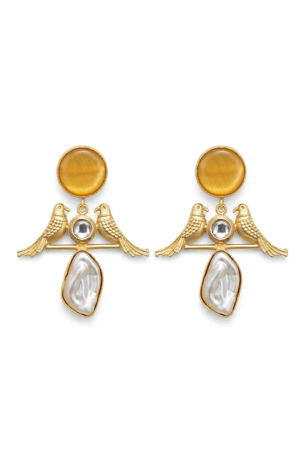 Gold_Tone_Bird_Motif_Pearl_Drop_Earrings_for_Women