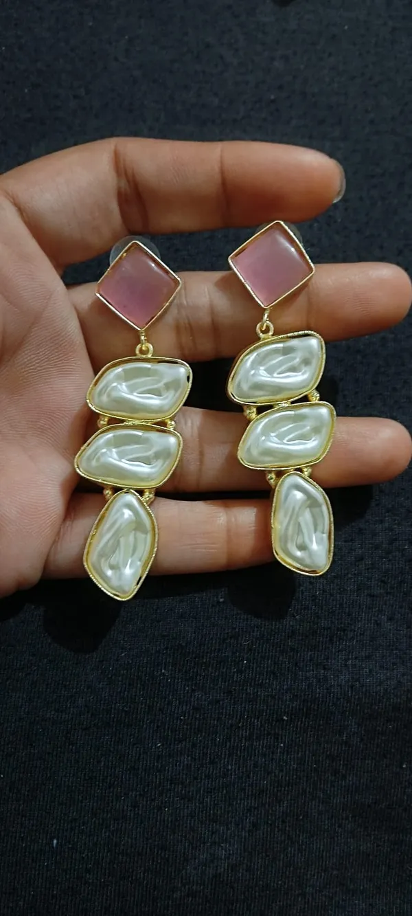 Pink_Gold-Tone_Geometric_Drop_Earrings_for_Women