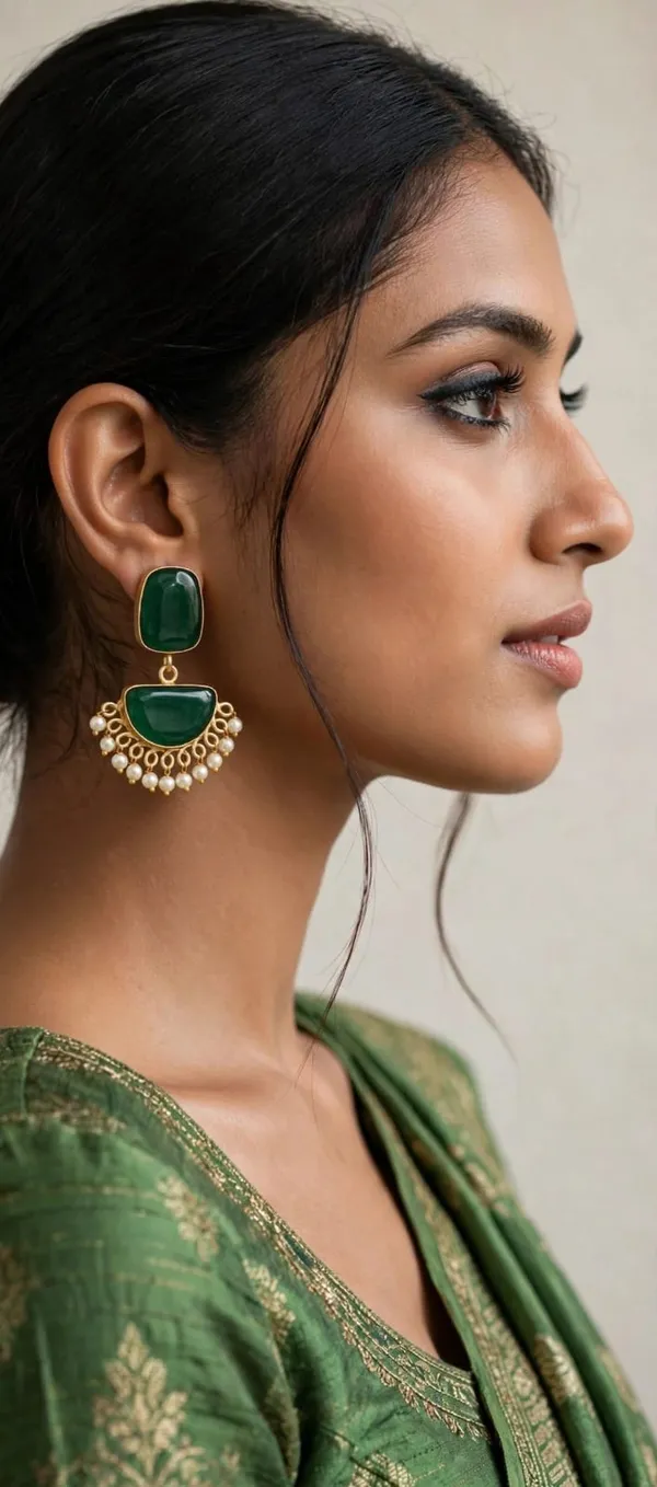 Green_Stone_Gold_Tone_Pearl_Drop_Earrings_for_Women