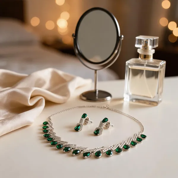 Silver_And_Green_Brass_Necklace_Set_For_Women