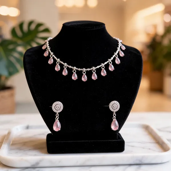 Silver_And_Pink_Stone_Brass_Necklace_Set_For_Women