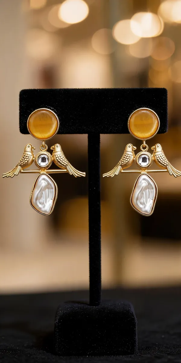 Gold_Brass_Bird_Motif_Pearl_Drop_Earrings_For_Women