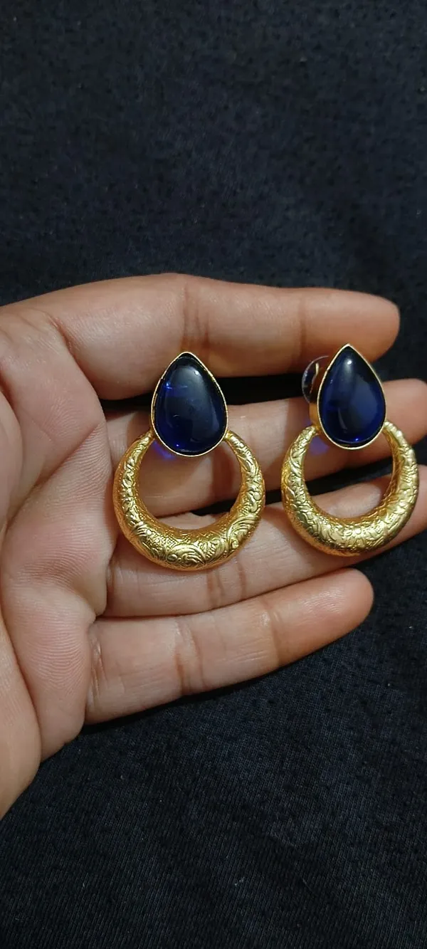 Blue_Gold_Tone_Drop_Earrings_for_Women