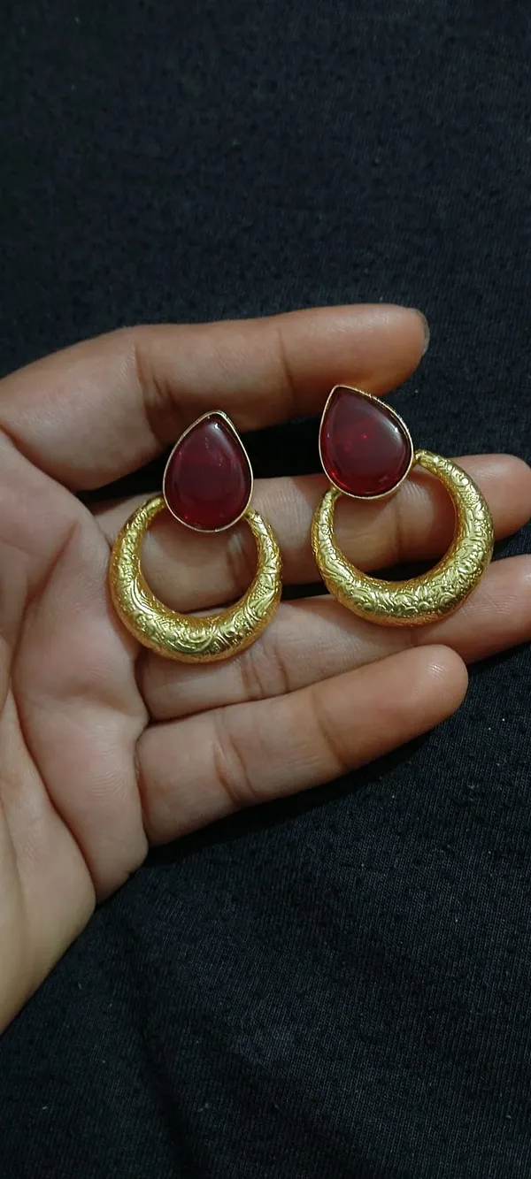 Gold_Tone_Red_Stone_Statement_Hoop_Earrings_for_Women