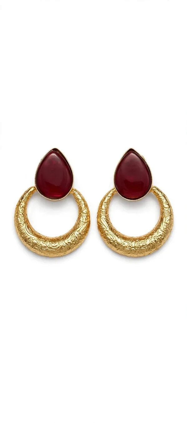 Gold_Tone_Red_Stone_Statement_Hoop_Earrings_for_Women