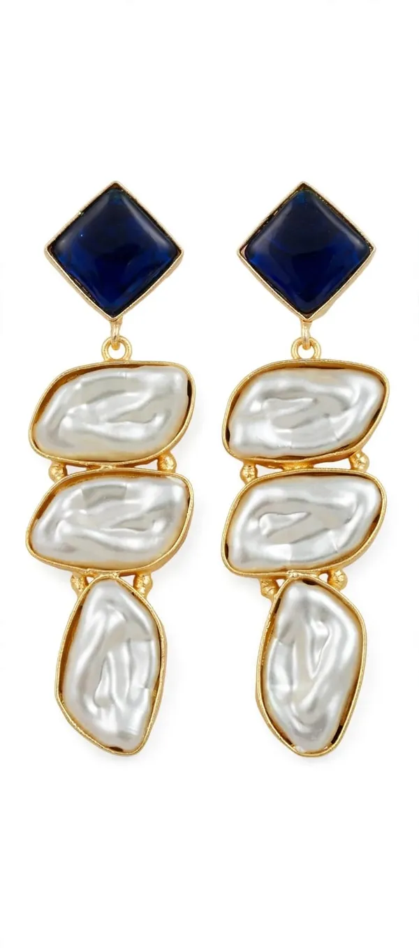 Blue_Gold-Tone_Pearl-Effect_Drop_Earrings_for_Women