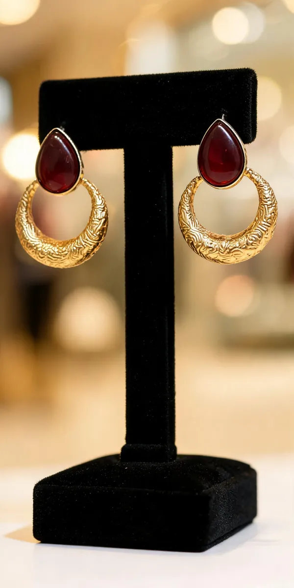 Gold_And_Red_Stone_Brass_Statement_Hoop_Earrings_For_Women