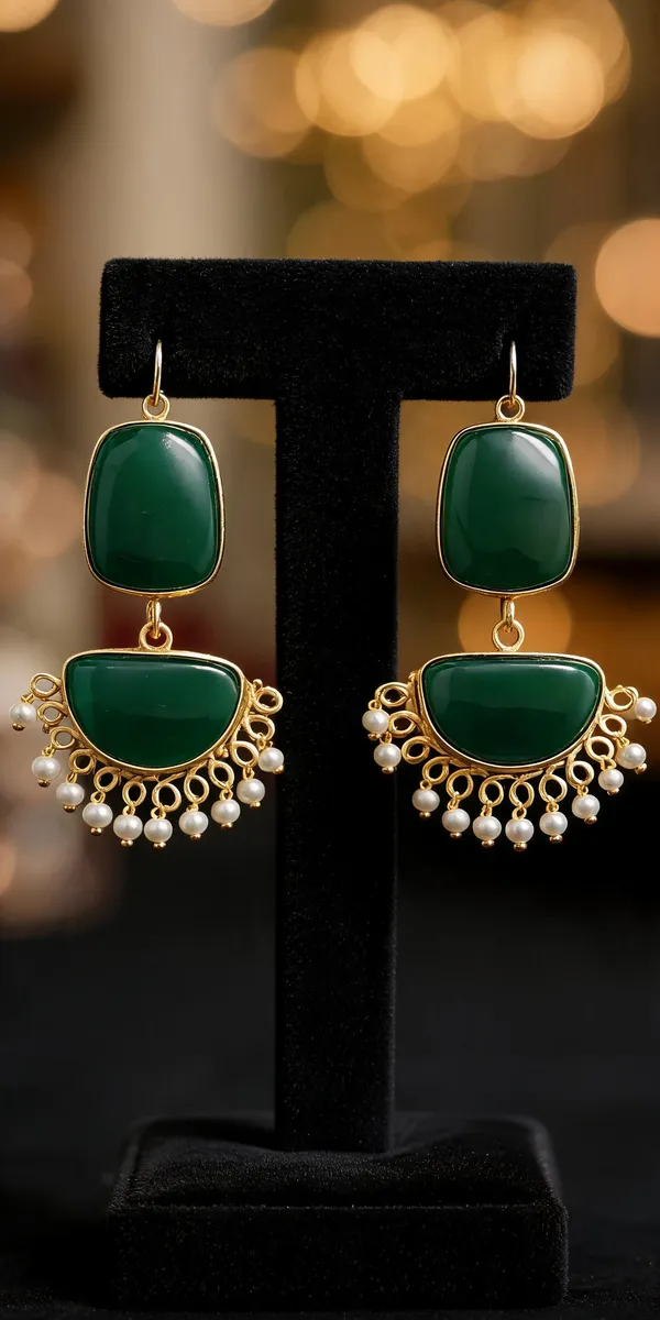 Green_And_Gold_Brass_Pearl_Drop_Earrings_For_Women