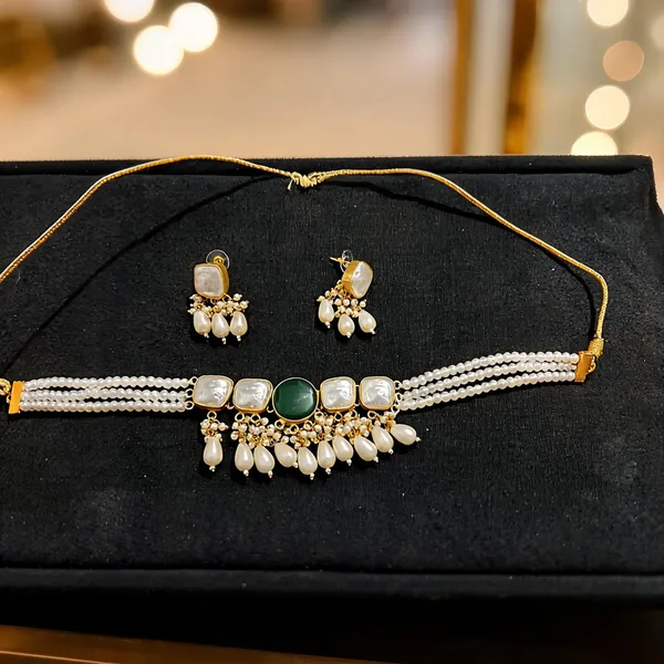 Green_And_White_Pearl_Stone_Brass_Necklace_Set_For_Women