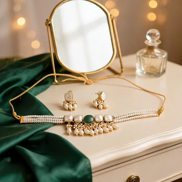 Green_And_White_Pearl_Stone_Brass_Necklace_Set_For_Women