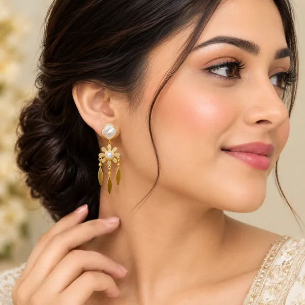 Gold_Brass_Pearl_Floral_Drop_Earrings_For_Women