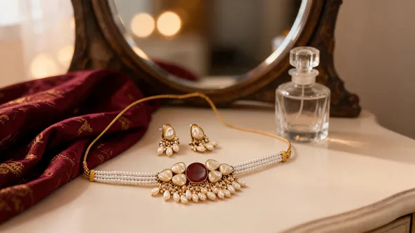 Gold_Brass_Pearl_Choker_Necklace_Set_For_Women