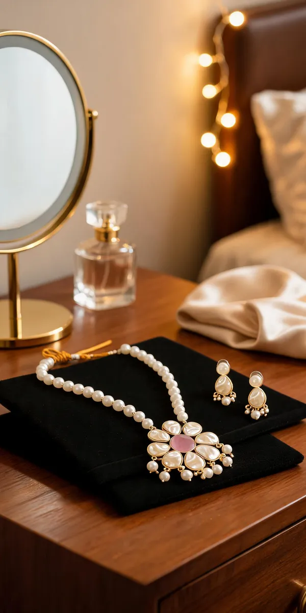 White_Brass_Floral_Pearl_Necklace_Set_For_Women