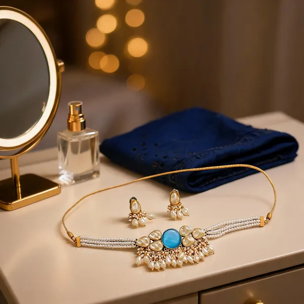 Gold_Brass_Pearl_Choker_Necklace_And_Earrings_Set_For_Women