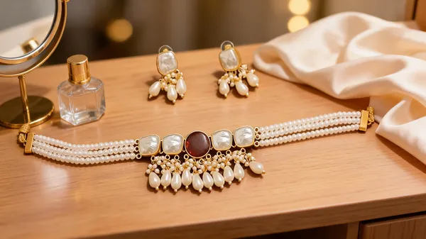 Gold_Brass_Pearl_Stone_Choker_Necklace_Set_For_Women