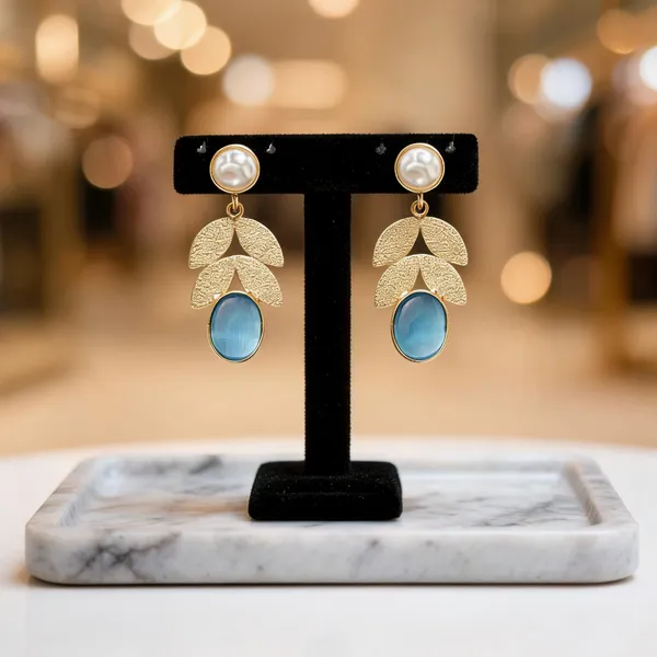 Gold_And_Blue_Brass_Pearl_Stone_Drop_Earrings_For_Women