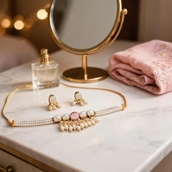 Gold_Brass_Kundan_Pearl_Choker_Necklace_Set_For_Women