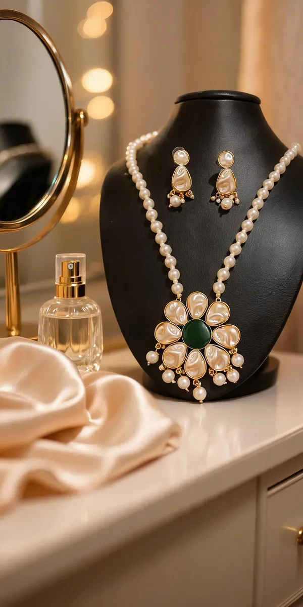 Gold_And_White_Brass_Floral_Pearl_Necklace_And_Earrings_Set_For_Women