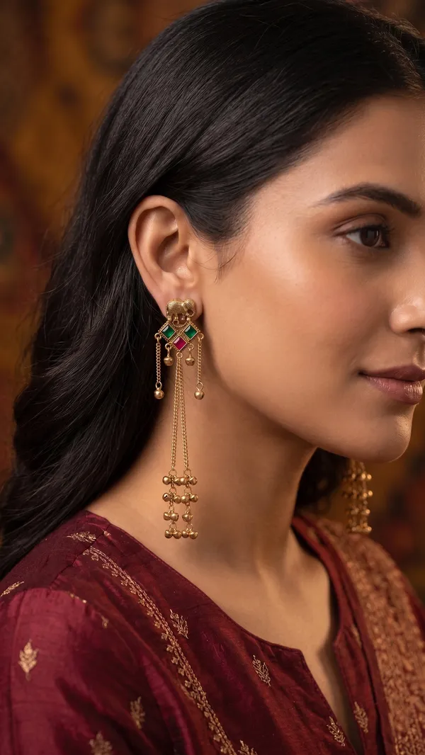 Green_Pink_Alloy_Kashmiri_Stone_Long_Drop_Earrings_For_Women