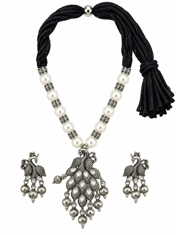 Black_Alloy_Pearl-Style_Peacock_Necklace_Set_For_Women