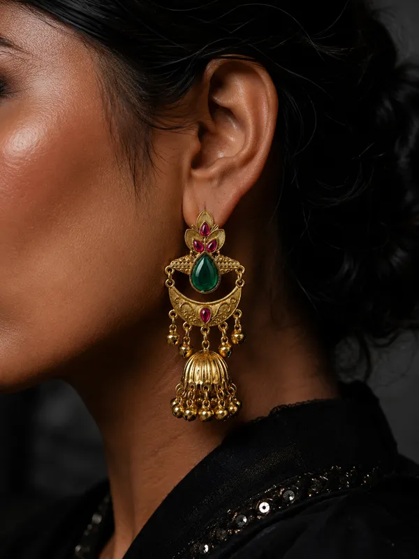 Gold_Alloy_Floral_Teardrop_Stone_Jhumka_Earrings_For_Women