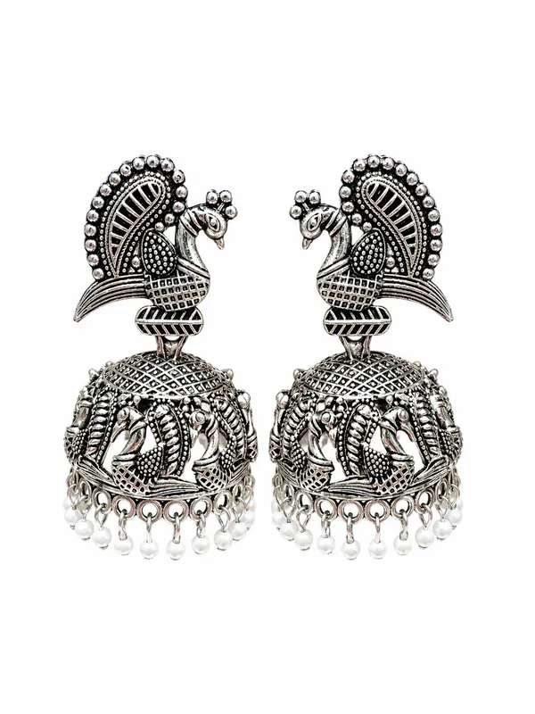 Silver_Oxidized_Alloy_Peacock_Jhumka_Earrings_For_Women